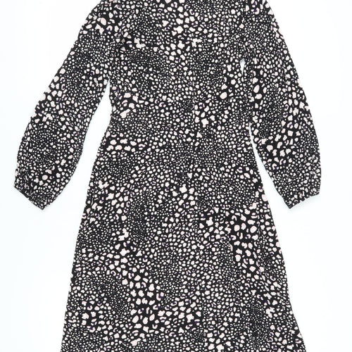 Wallis Women Black Animal Print Long Sleeve Dress