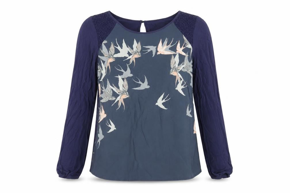 Front view of Oasis Women's Blue Animal Print Blouse S