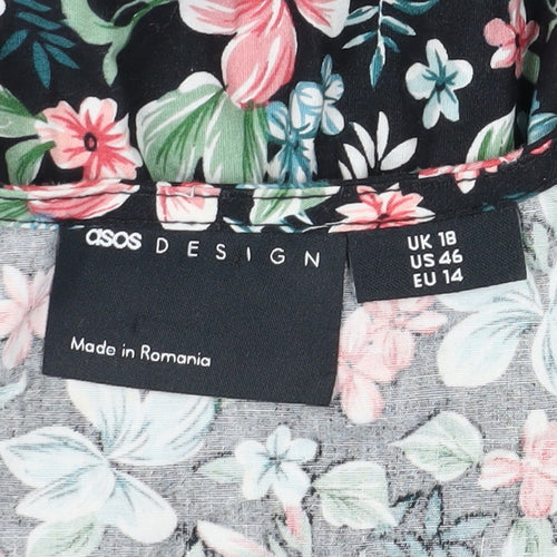 ASOS Women’s A-Line Floral Dress Size 18 Multicoloured V-Neck