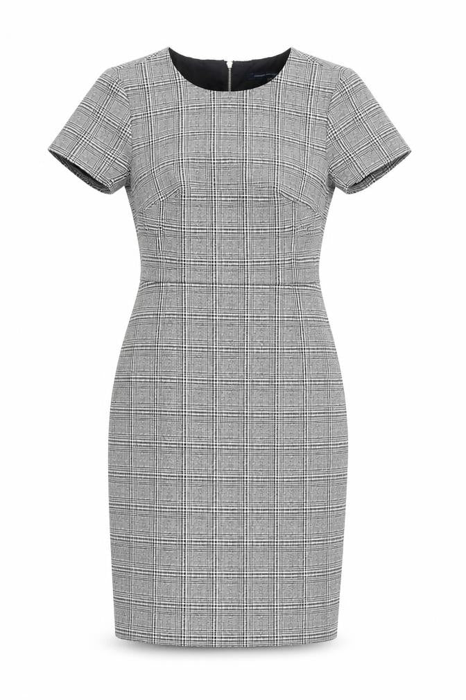 Front view of French Connection Women's Grey Sheath Check Dress, size 6