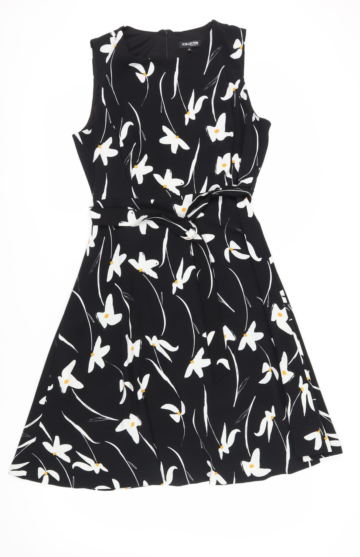 Debenhams Women's Black A-Line Floral Dress Size 16