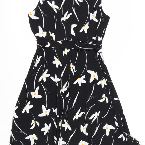 Debenhams Women's Black A-Line Floral Dress Size 16