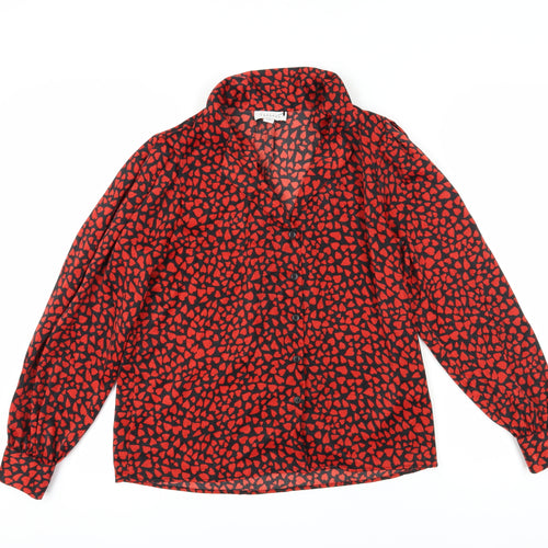 Topshop Women's Red Button-Up Blouse, Size 6, Bold Animal Print