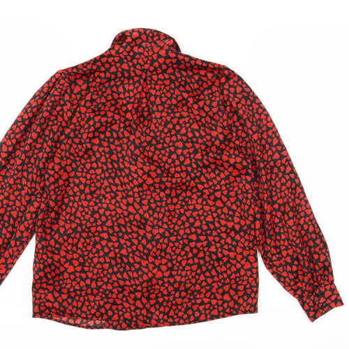 Topshop Women's Red Button-Up Blouse, Size 6, Bold Animal Print