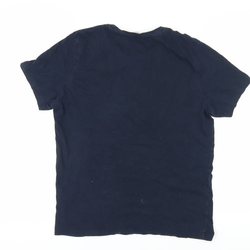 Jack & Jones Men's Blue T-Shirt, Size S, Solid Crew Neck