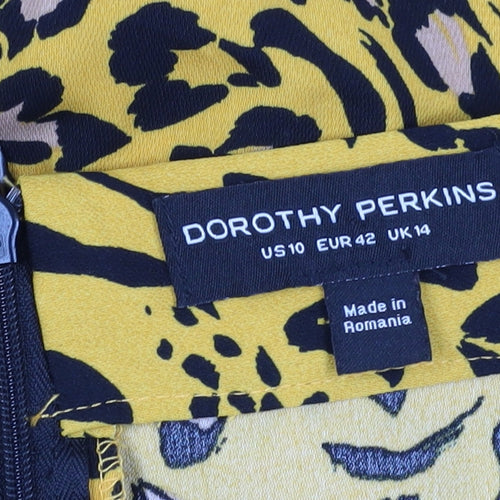Dorothy Perkins Yellow Animal Print Pencil Skirt Size 14