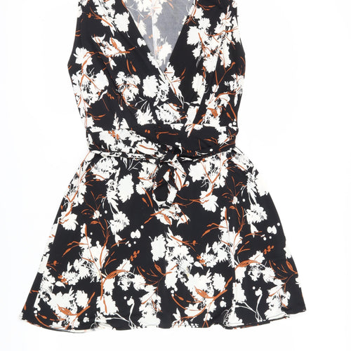 Mango Women's Black Floral Wrap Dress - L