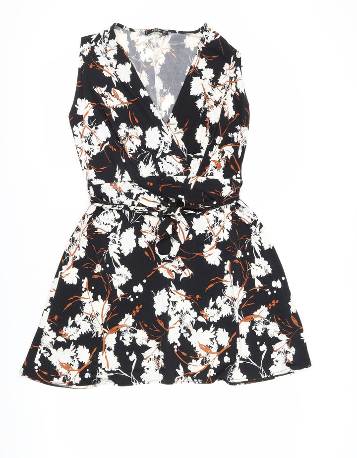 Mango Women's Black Floral Wrap Dress - L