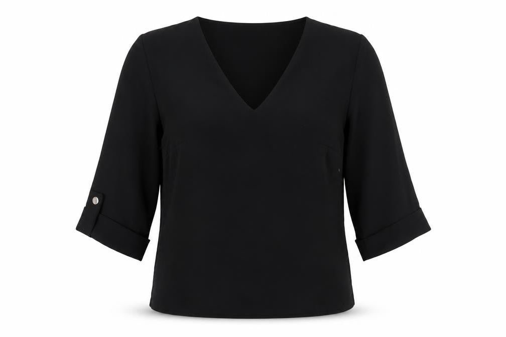 Front view of New Look Women's Black V-Neck Blouse, size 12