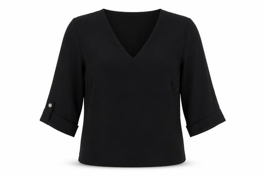 Front view of New Look Women's Black V-Neck Blouse, size 12