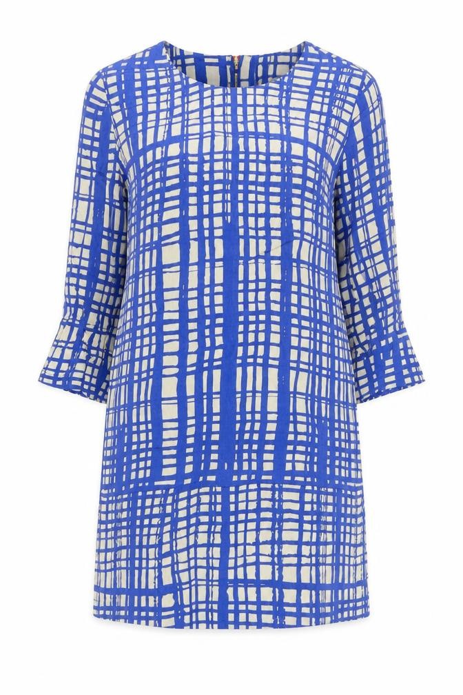 Front view of Joules Women's Blue Geometric Dress UK 12