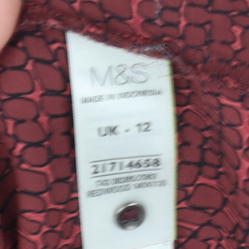 Marks and Spencer Women's Red Geometric Button-Up Shirt