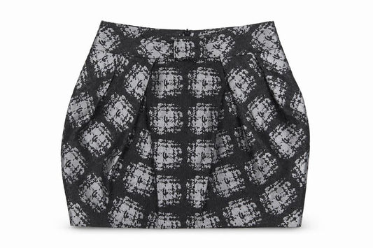 Front view of Marks & Spencer Women's Black Geometric Tulip Mini Skirt, size 12
