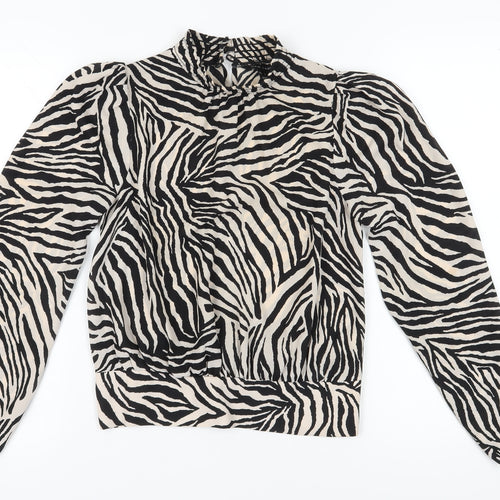 New Look Women's Black Animal Print Blouse Size 8