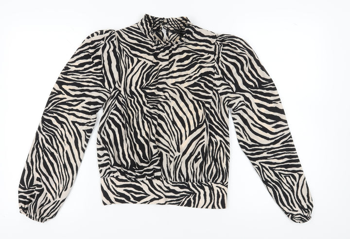 New Look Women's Black Animal Print Blouse Size 8
