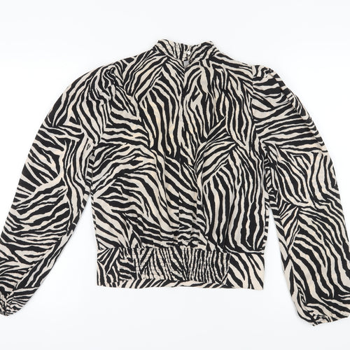 New Look Women's Black Animal Print Blouse Size 8