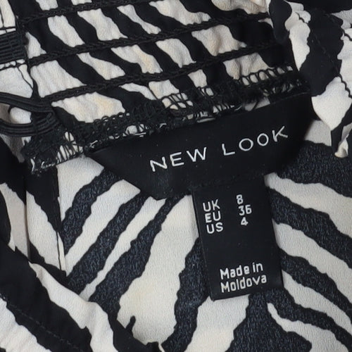 New Look Women's Black Animal Print Blouse Size 8