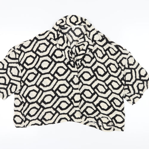 H&M Women's Multicoloured Cropped Geometric Button-Up Shirt M