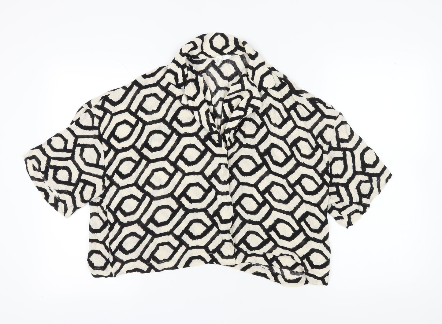 H&M Women's Multicoloured Cropped Geometric Button-Up Shirt M