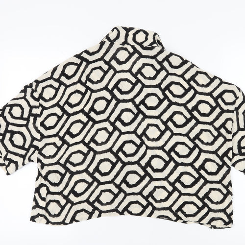 H&M Women's Multicoloured Cropped Geometric Button-Up Shirt M