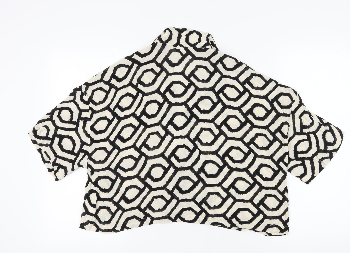 H&M Women's Multicoloured Cropped Geometric Button-Up Shirt M