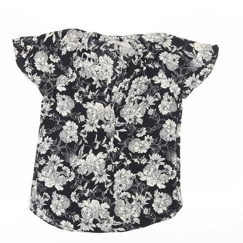 H&M Women's Black Floral Tunic Blouse UK 8
