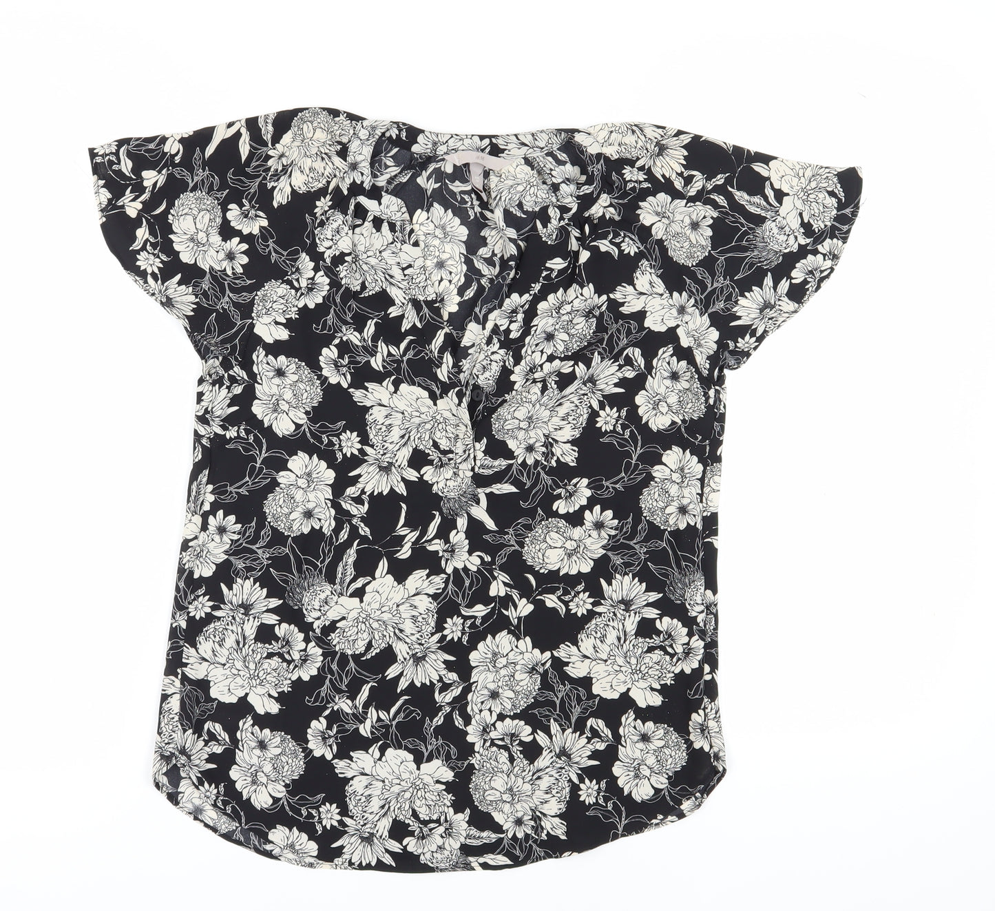 H&M Women's Black Floral Tunic Blouse UK 8