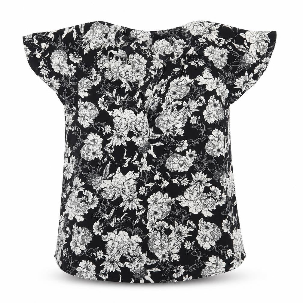 Front view of H&M Women's Black Floral Tunic Blouse UK 8
