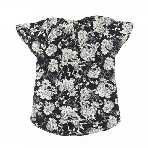 H&M Women's Black Floral Tunic Blouse UK 8