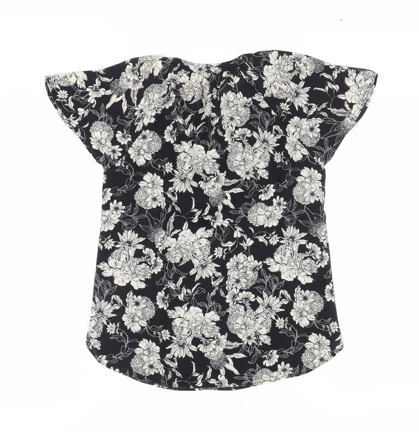 H&M Women's Black Floral Tunic Blouse UK 8