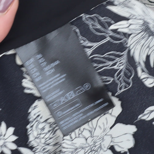 H&M Women's Black Floral Tunic Blouse UK 8