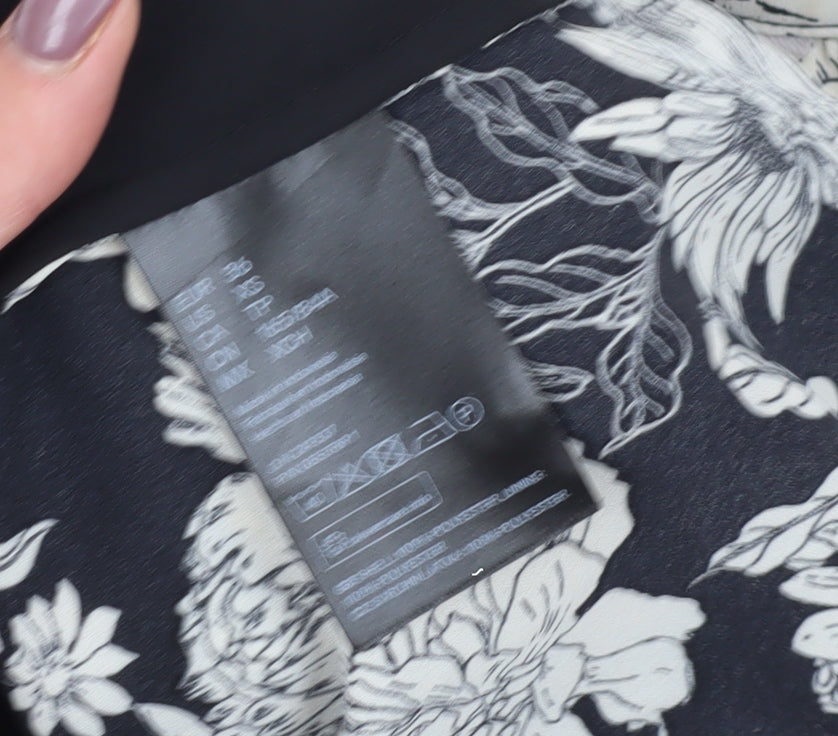 H&M Women's Black Floral Tunic Blouse UK 8