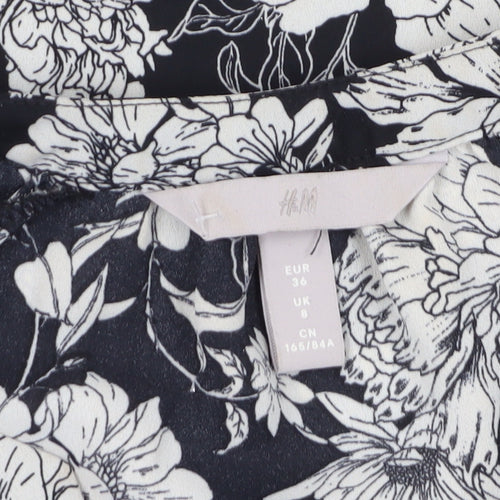 H&M Women's Black Floral Tunic Blouse UK 8