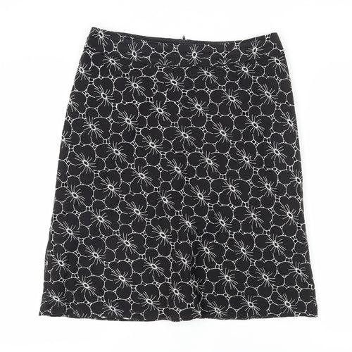 BHS Women's Black Floral Pencil Skirt Size 14 Petite
