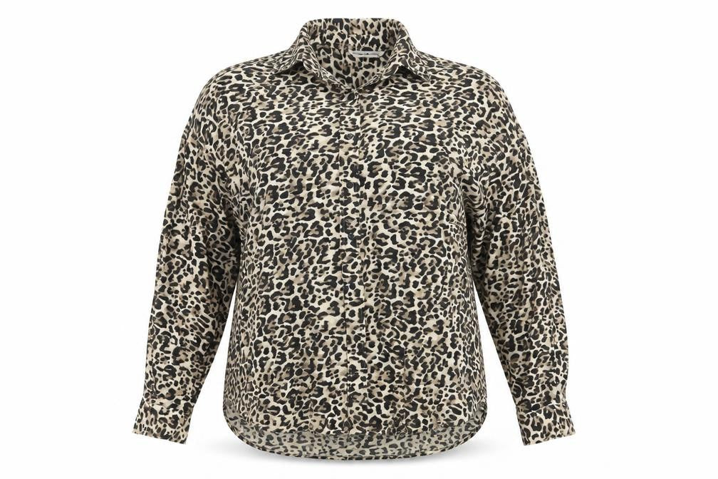 Front view of Stradivarius Women's Animal Print Button-Up Shirt
