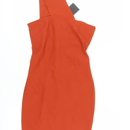 Vesper Women's Orange Bodycon Dress Size 10 One Shoulder
