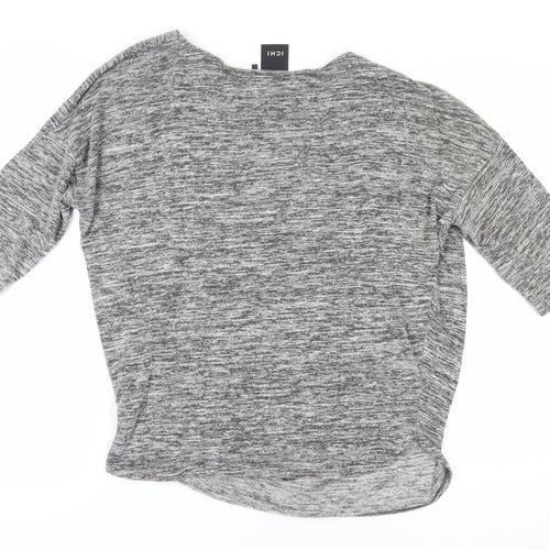ICHI Women's Grey Knit Top L Round Neck 3/4 Sleeve