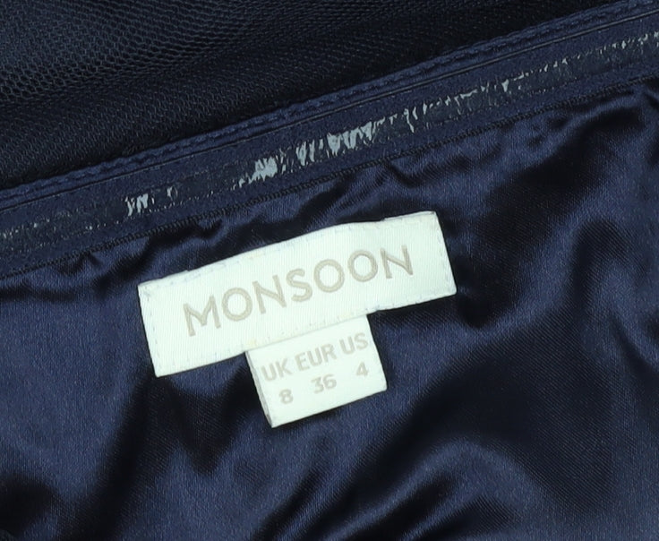Monsoon Women's Blue A-Line Midi Formal Dress Size 8