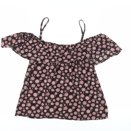 Apricot Women's Black Floral Off Shoulder Blouse, Size 10