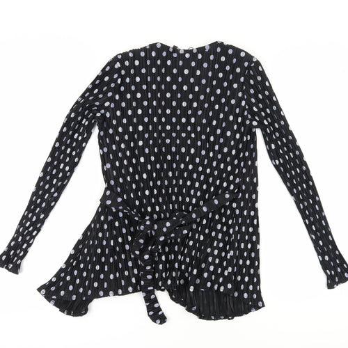 Boohoo Women's Black Wrap Blouse, Size 8, Polka Dot