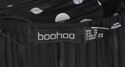 Boohoo Women's Black Wrap Blouse, Size 8, Polka Dot