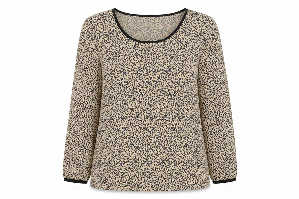 Front view of La Redoute Women's Beige Animal Print Blouse, size 14