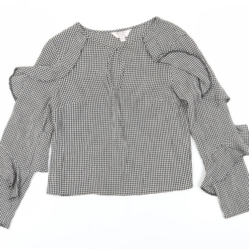 Miss Selfridge Women's Black Check Ringer Blouse - Size 8