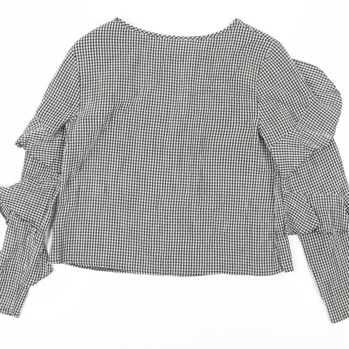 Miss Selfridge Women's Black Check Ringer Blouse - Size 8