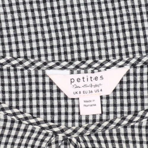 Miss Selfridge Women's Black Check Ringer Blouse - Size 8