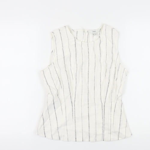 Marks and Spencer Women's White Sleeveless Top, Size 12, Striped