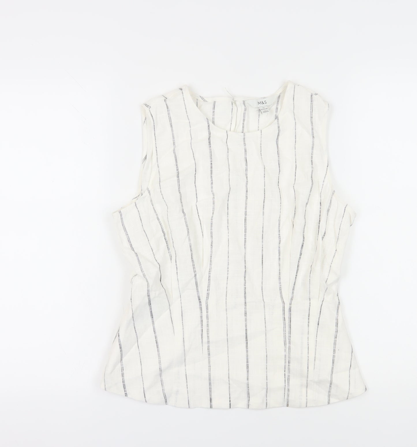 Marks and Spencer Women's White Sleeveless Top, Size 12, Striped