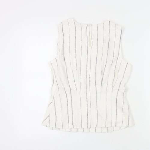 Marks and Spencer Women's White Sleeveless Top, Size 12, Striped