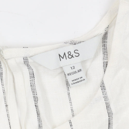 Marks and Spencer Women's White Sleeveless Top, Size 12, Striped