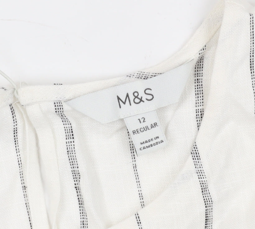 Marks and Spencer Women's White Sleeveless Top, Size 12, Striped